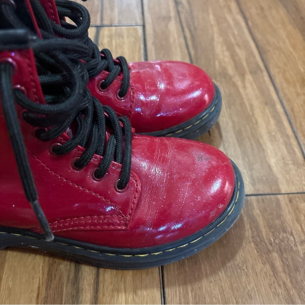 Dr Doc Martens 1460 J Lace Up Side Zip AW004 Red Leather Boots Kids Size 13 - Picture 2 of 12